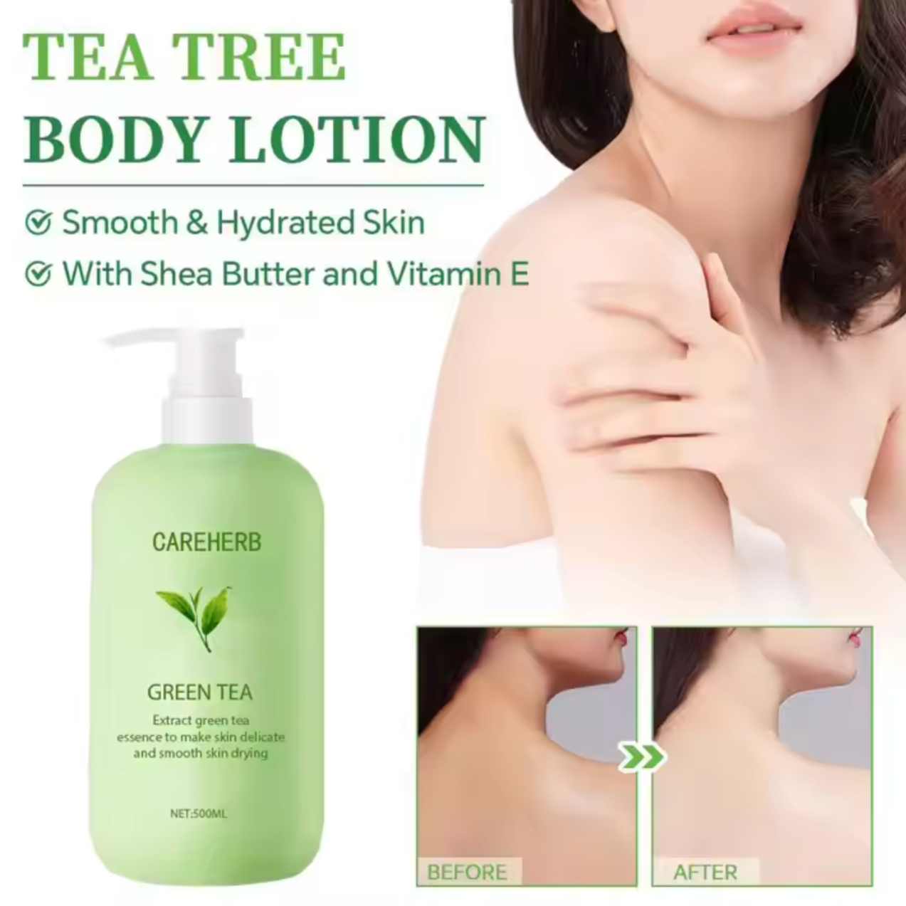 Custom Logo Natural Organic Cream Moisturizing Lightening Refreshing Smoothing Green Tea Body Lotion