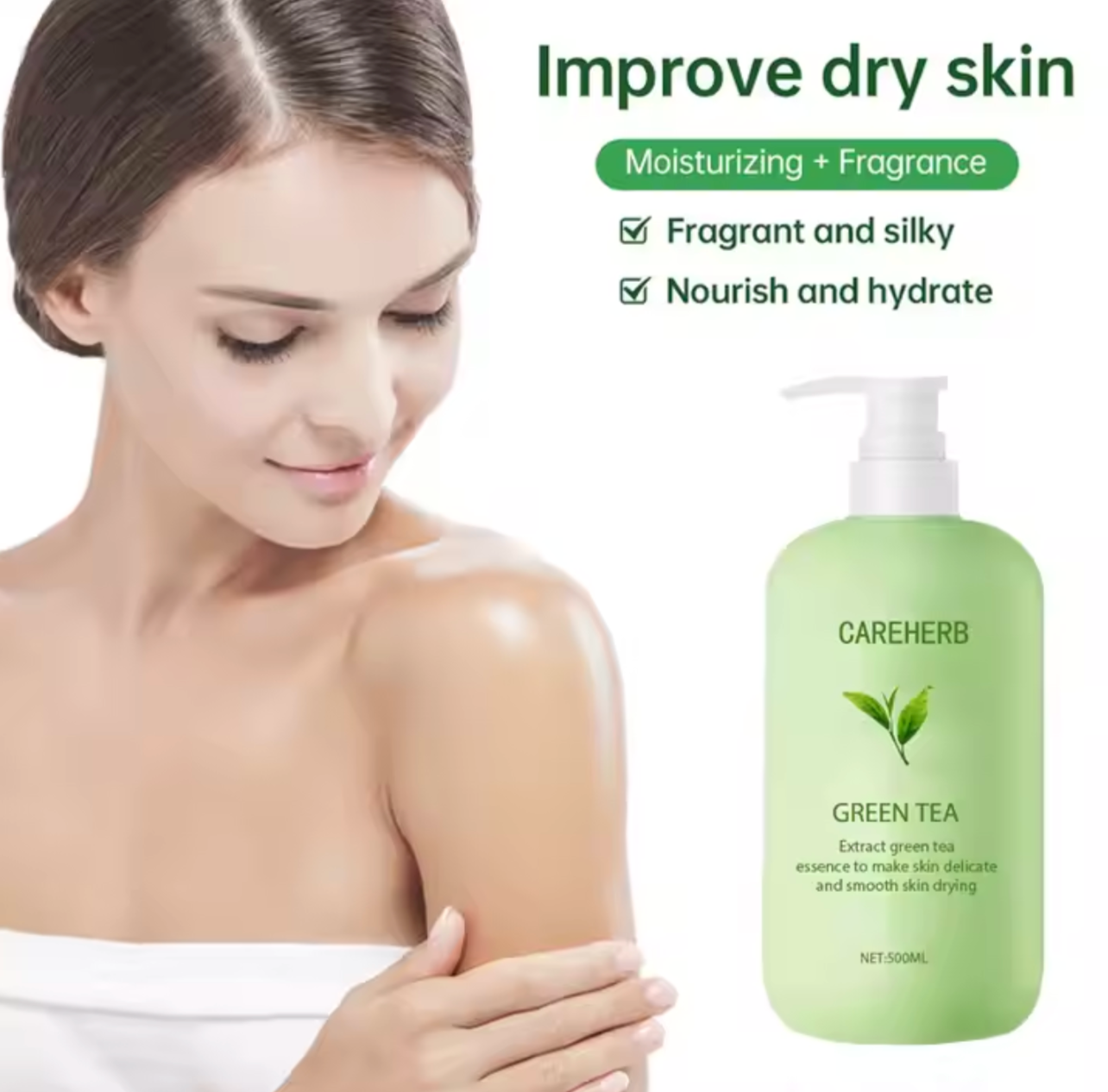 Custom Logo Natural Organic Cream Moisturizing Lightening Refreshing Smoothing Green Tea Body Lotion