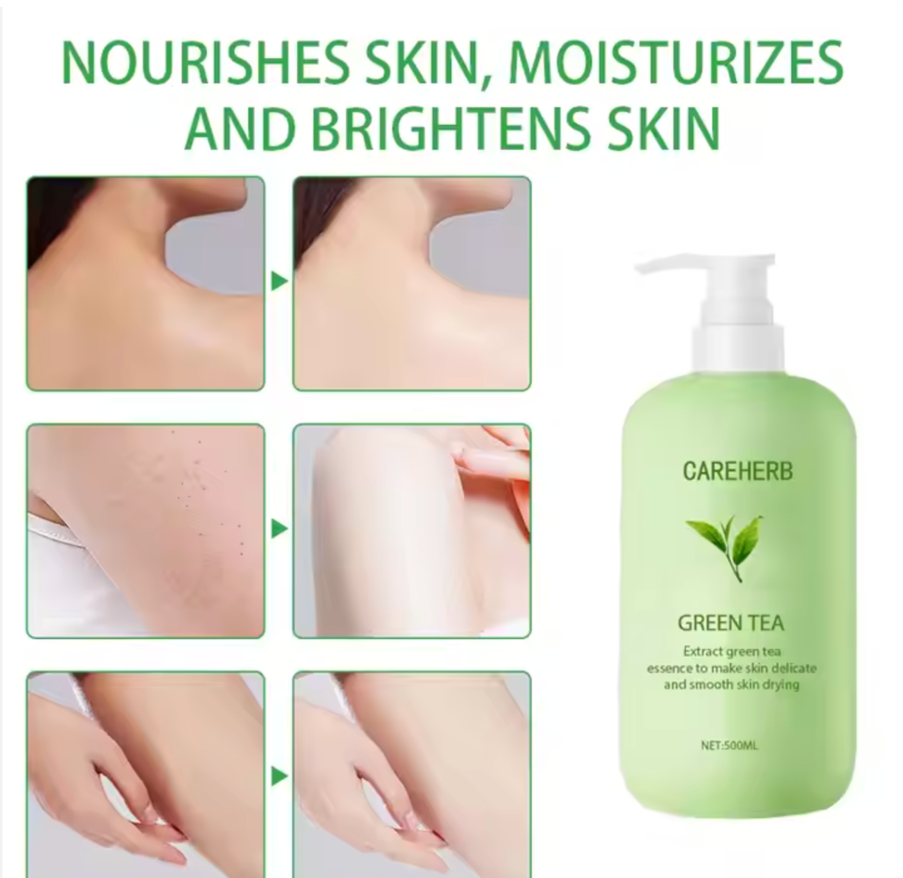 Custom Logo Natural Organic Cream Moisturizing Lightening Refreshing Smoothing Green Tea Body Lotion